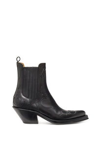 Cassidy Cowboy Ankle Boot in Black Leather