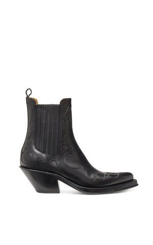 Cassidy Cowboy Ankle Boot in Black Leather
