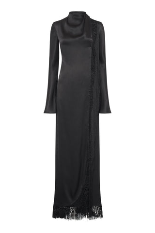 Anne Macrame Dress in Black Satin