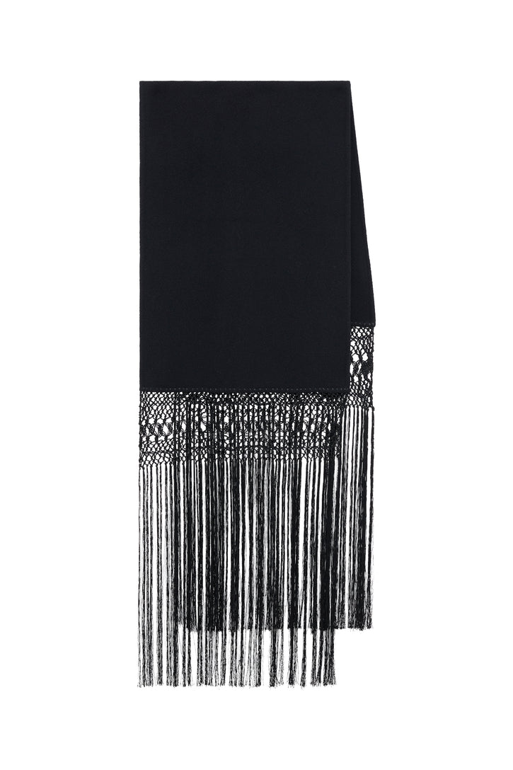 Egret Fringe Scarf in Black Double-face Recycled Cashmere & Silk Macrame