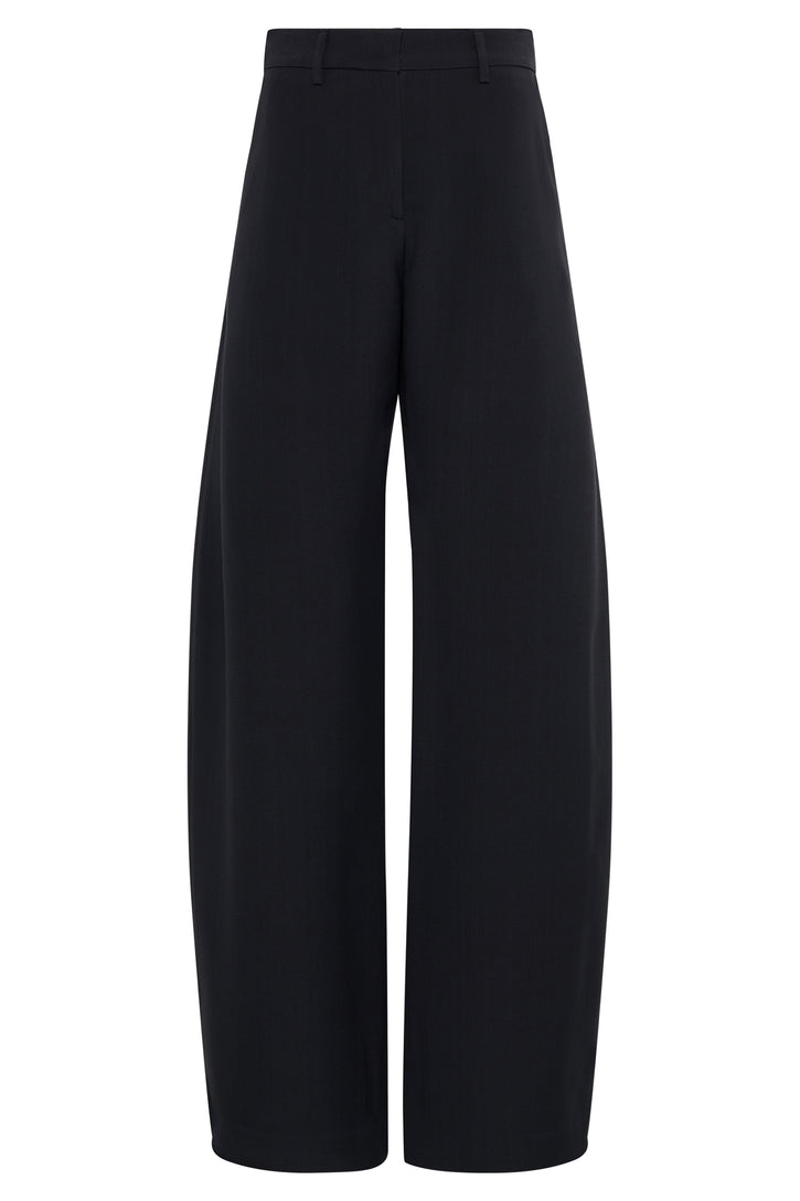 Merat Barrel-leg Pant in Black Silk Wool Cady
