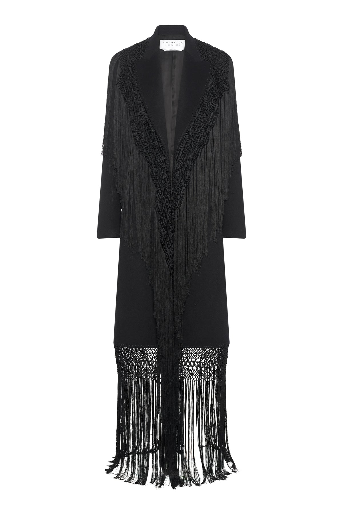Mcaffrey Coat in Black Double-face Recycled Cashmere with Silk Macrame