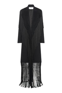 Mcaffrey Coat in Black Double-face Recycled Cashmere with Silk Macrame