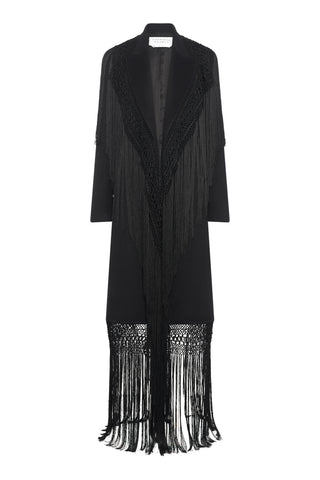 Mcaffrey Coat in Black Double-face Recycled Cashmere with Silk Macrame