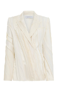 Edwin Patchwork Blazer in Ivory Textured Linen Slub