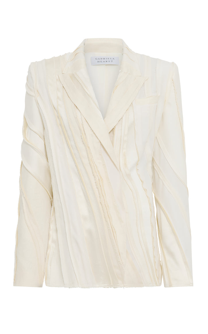 Edwin Patchwork Blazer in Ivory Textured Linen Slub