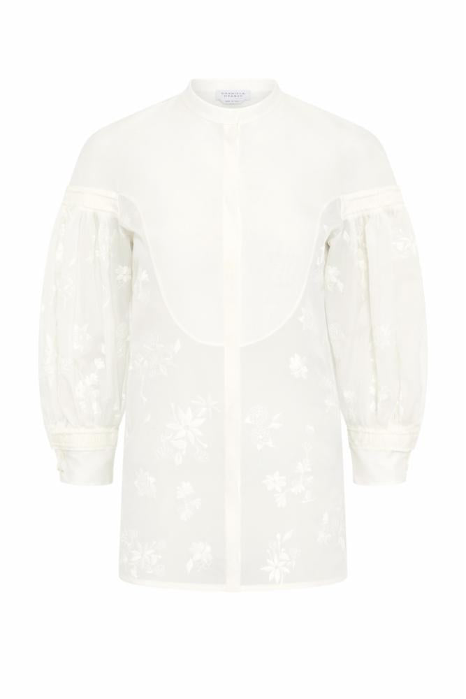Sofia Blouse In Ivory Silk Organza Mia's Flowers Print
