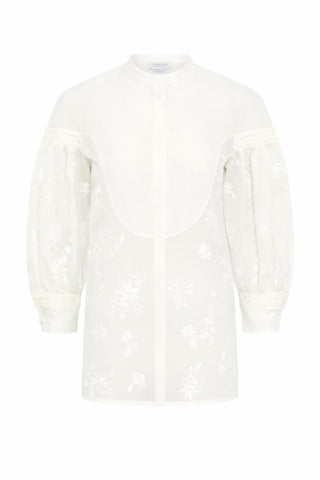 Sofia Blouse In Ivory Silk Organza Mia's Flowers Print