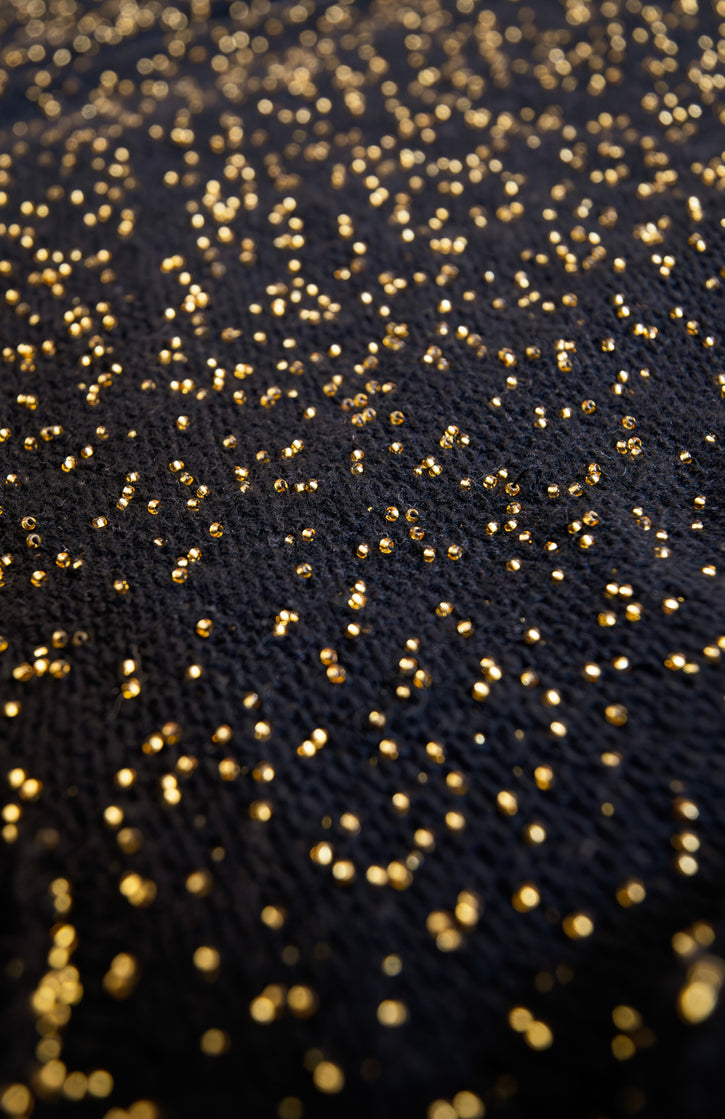 Galene Knit Sweater in Black & Gold Beaded Cashmere