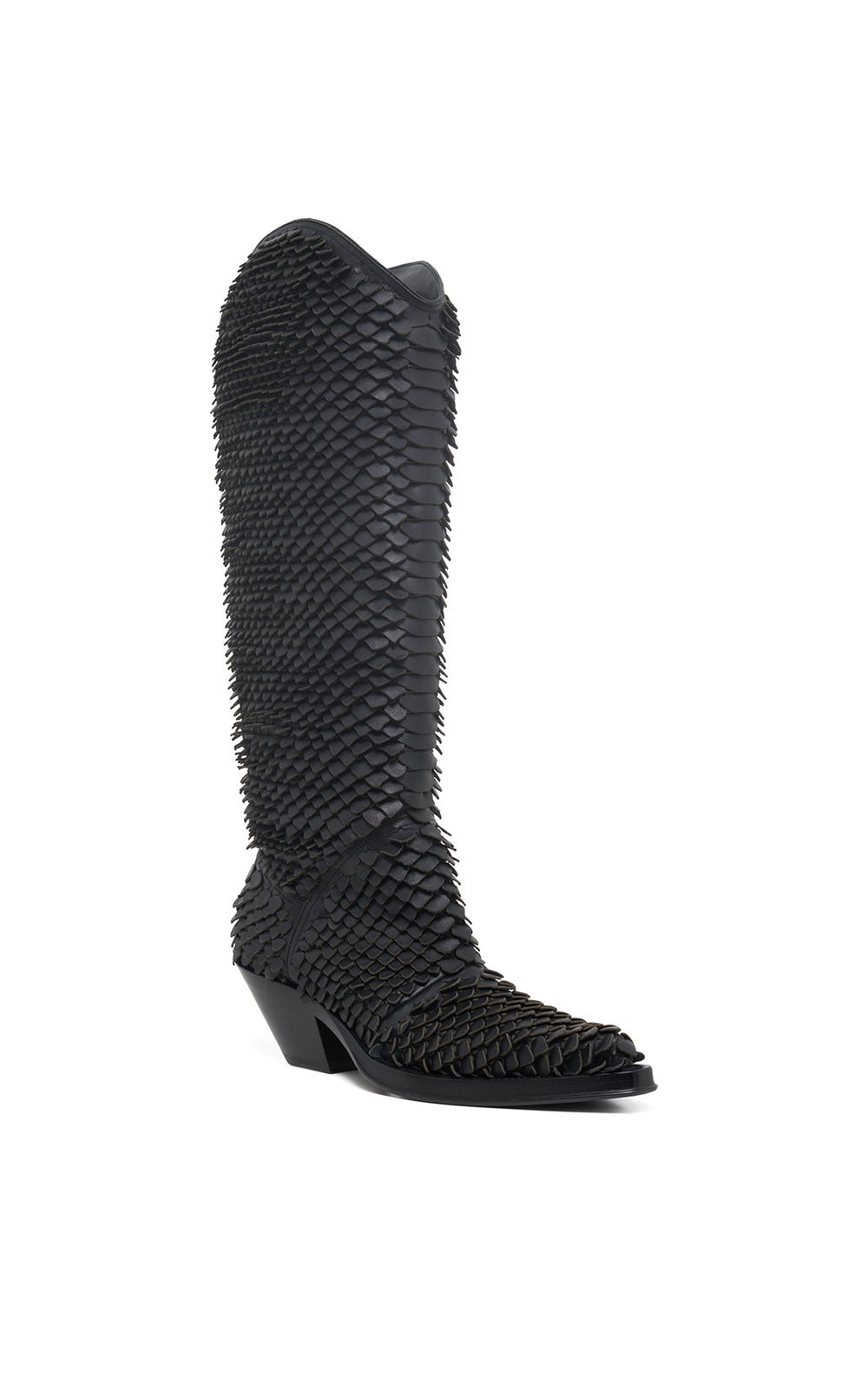 Capitana Cowboy Boot in Black Leather Snake Scales