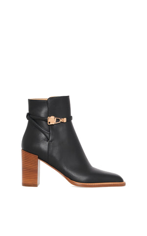 Nina Clasp Ankle Boot in Black Leather