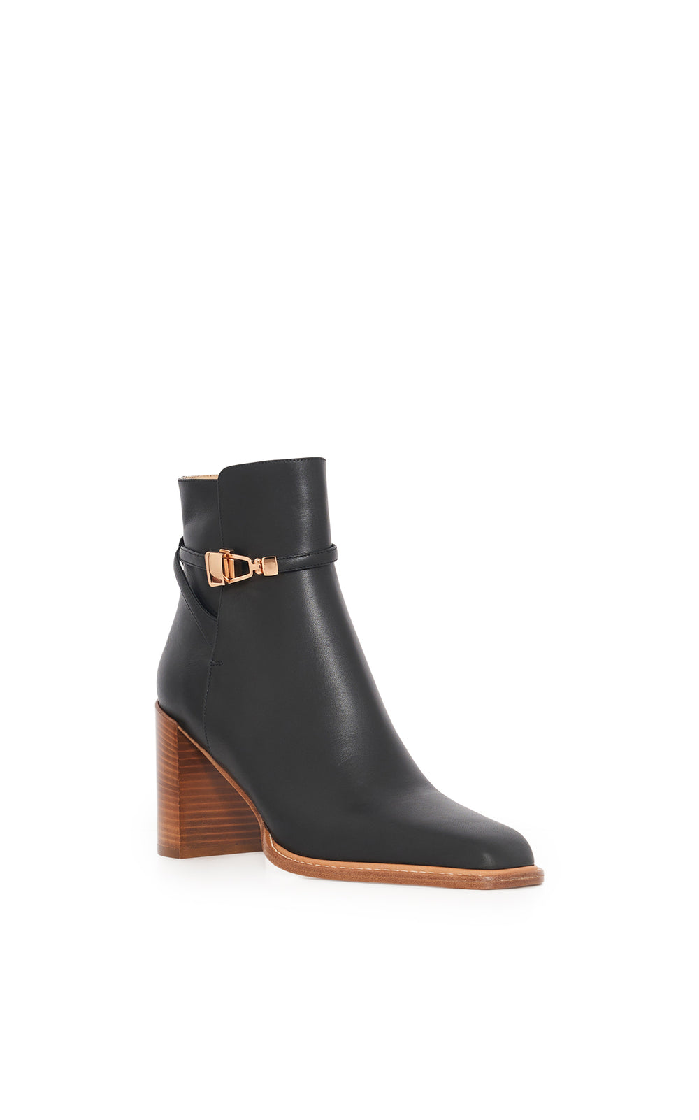 Nina Clasp Ankle Boot in Black Leather
