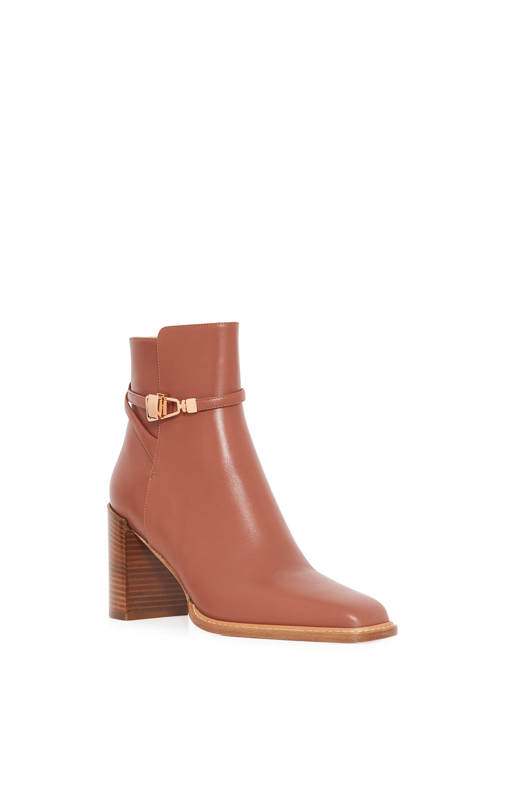 Nina Clasp Ankle Boot in Cognac Leather
