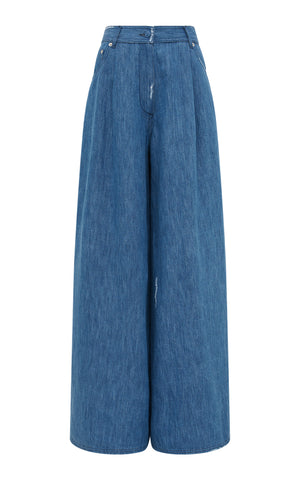 Brenn Wide-Leg Jean in Medium Blue Recycled Cotton Linen Denim