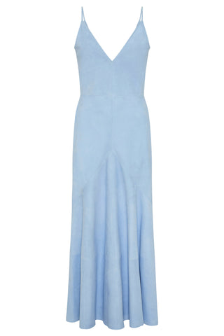 Brigita Slip Maxi Dress in Light Blue Suede