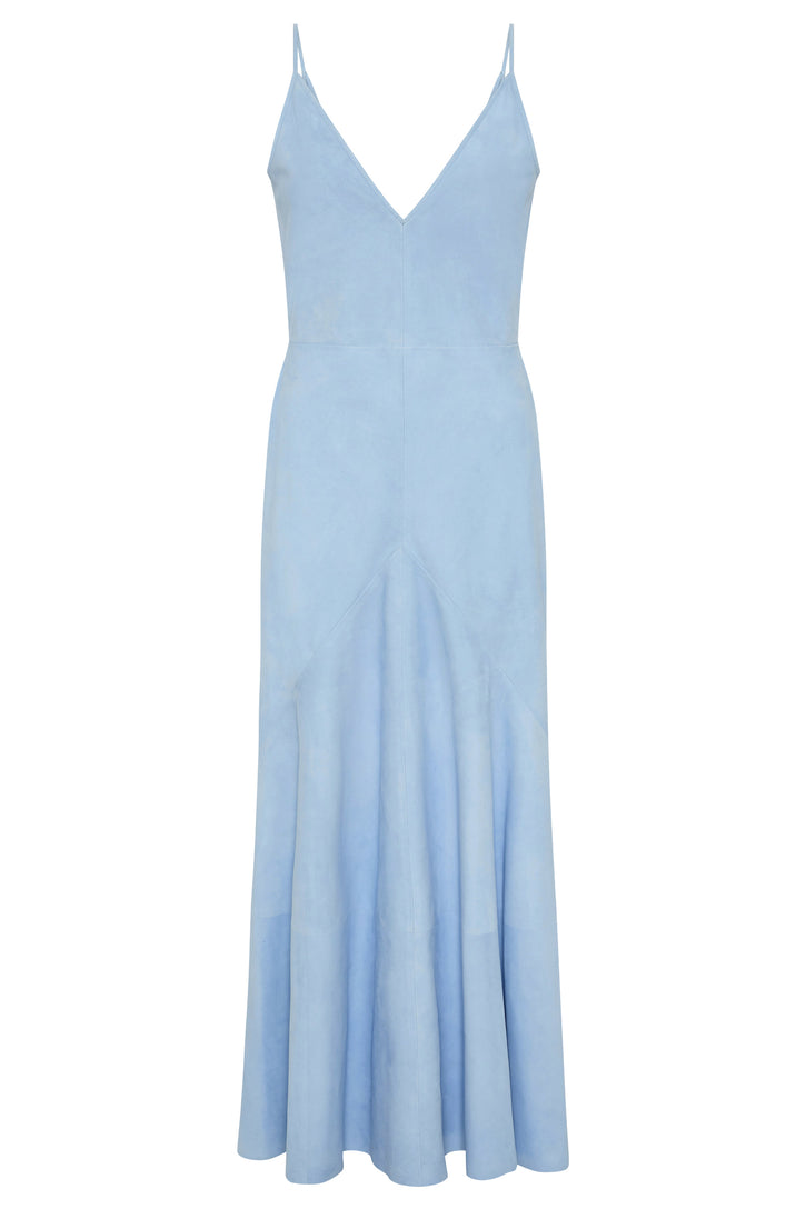 Brigita Slip Maxi Dress in Light Blue Suede