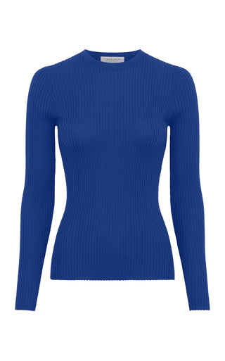 Cobalt Cashmere Silk Browning Knit Sweater - Front View | Gabriela Hearst
