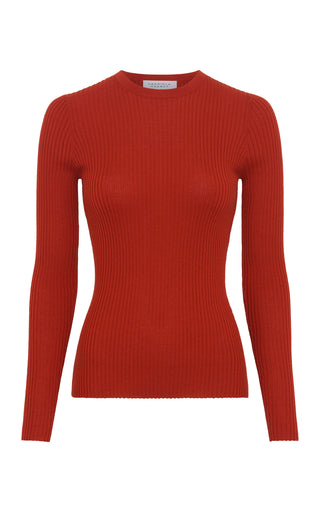 Red Orange Cashmere Silk Browning Knit Sweater - Front View | Gabriela Hearst