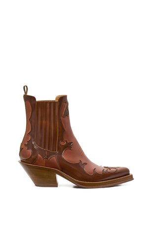 Cassidy Cowboy Ankle Boot in Cognac Leather