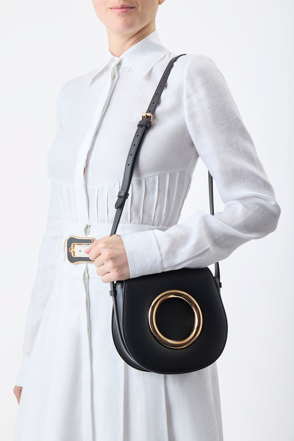 Ring Crossbody Bag in Black Leather