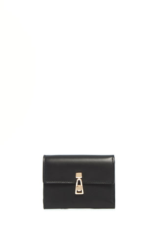 Black Leather Compact Flat Wallet - Front View | Gabriela Hearst