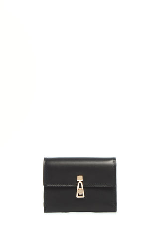 Compact Flat Wallet in Black Leather