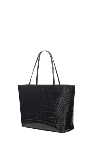 Black Crocodile Leather Croco Tote Bag - Side Angle View | Gabriela Hearst