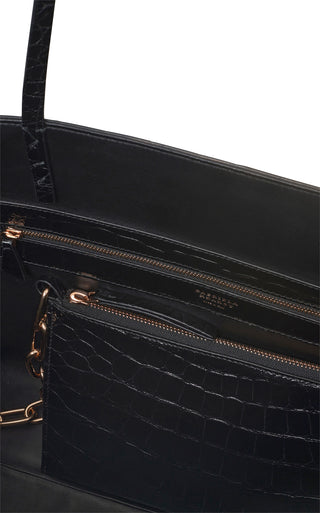 Black Crocodile Tote Bag Interior with Rose Gold Hardware Detail | Gabriela Hearst