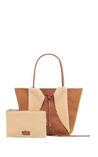 Cognac Shearling Marija Tote with Matching Pouch - Front View | Gabriela Hearst