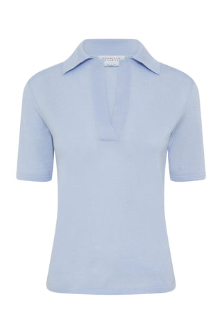 Caius Knit Short Sleeve Polo in Halogen Blue Cashmere Silk