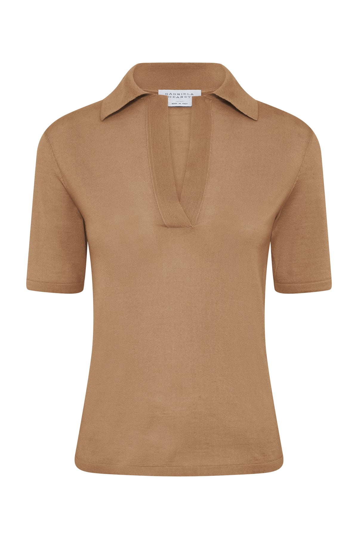 Caius Knit Short Sleeve Polo in Camel Cashmere Silk