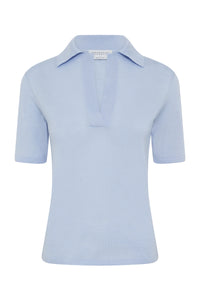 Caius Knit Short Sleeve Polo in Halogen Blue Cashmere Silk