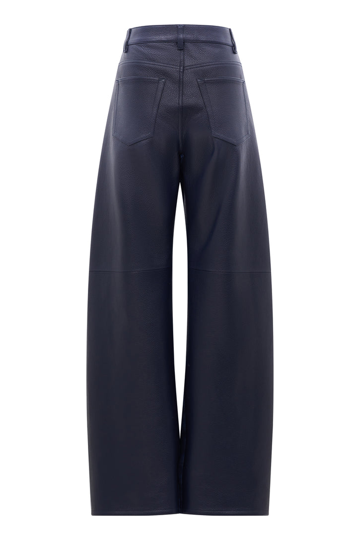 Lucian Jean in Indigo Blue Recycled Cotton Linen Denim & Textured Leather