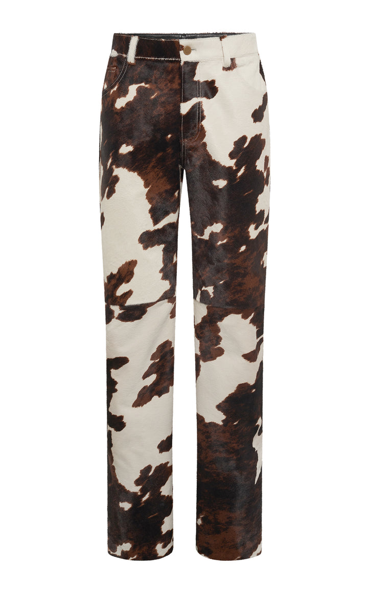 Rey Straight-leg Five Pocket Pant in Ivory Cognac Multi Pony Hair