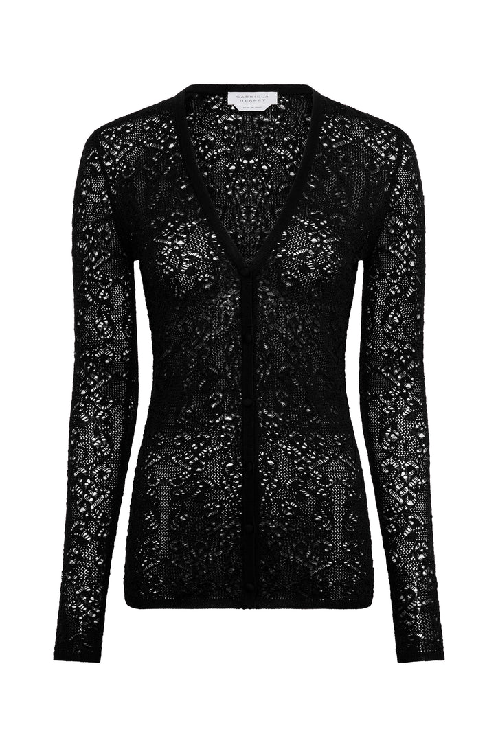 Ultraris Lace Knit Cardigan in Black Merino Wool
