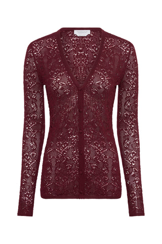 Bordeaux Merino Wool Lace Knit Cardigan - Flat Lay | Gabriela Hearst