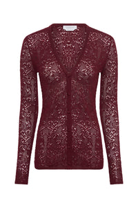 Ultraris Lace Knit Cardigan in Bordeaux Merino Wool