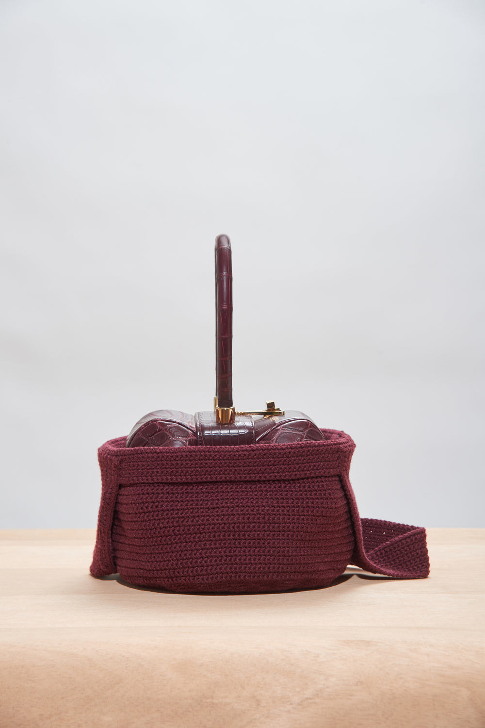 Crossover Knit Bag in Bordeaux Cashmere