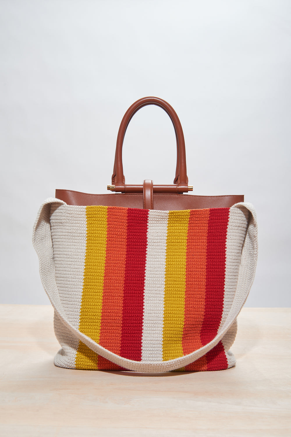 Large Crossover Knit Bag in Red, Orange & Yellow Cashmere