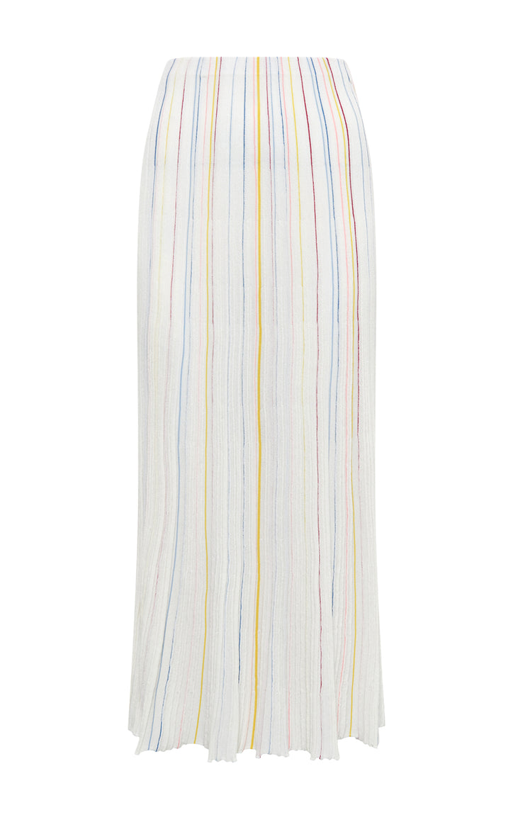 Celeano Pinstripe Knit Midi Skirt in Ivory Multi Merino Wool