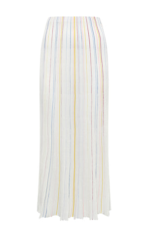 Celeano Pinstripe Knit Midi Skirt in Ivory Multi Merino Wool