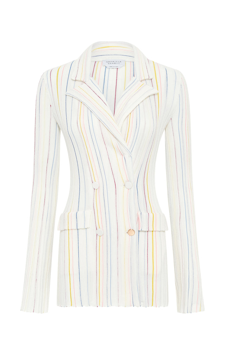 Ceres Pinstripe Knit Jacket in Ivory Multi Merino Wool