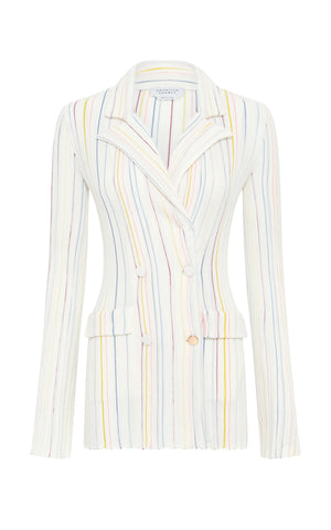 Ceres Pinstripe Knit Jacket in Ivory Multi Merino Wool