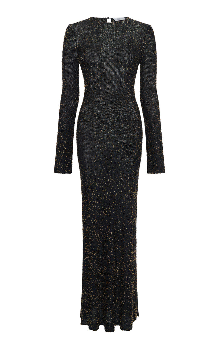 Chandra Knit Maxi Dress in Black & Gold Beaded Cashmere