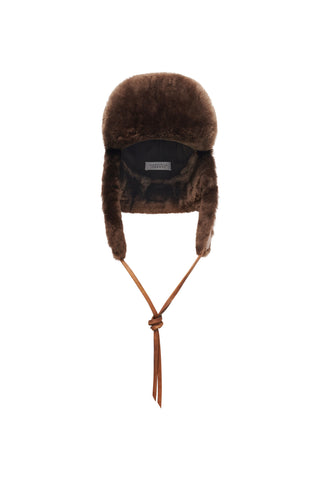 Karina Hat in Cognac Vachetta Leather & Brown Recycled Beaver Fur