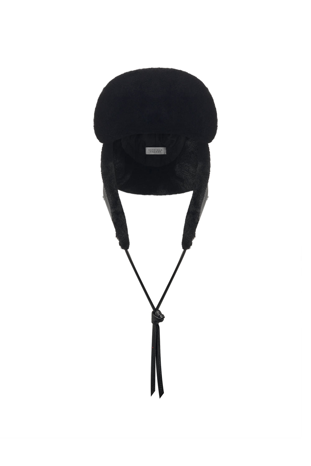 Karina Hat in Black Textured Leather and Recycled Fur