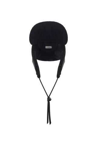 Karina Hat in Black Textured Leather & Recycled Fur