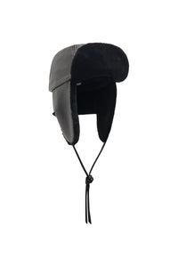 Karina Hat in Black Textured Leather and Recycled Fur