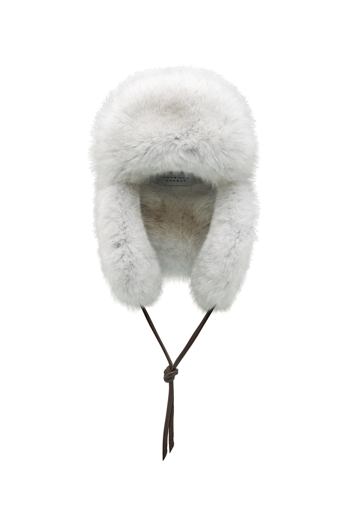 Karina Hat in Chocolate Textured Leather & Ivory Recycled Fur