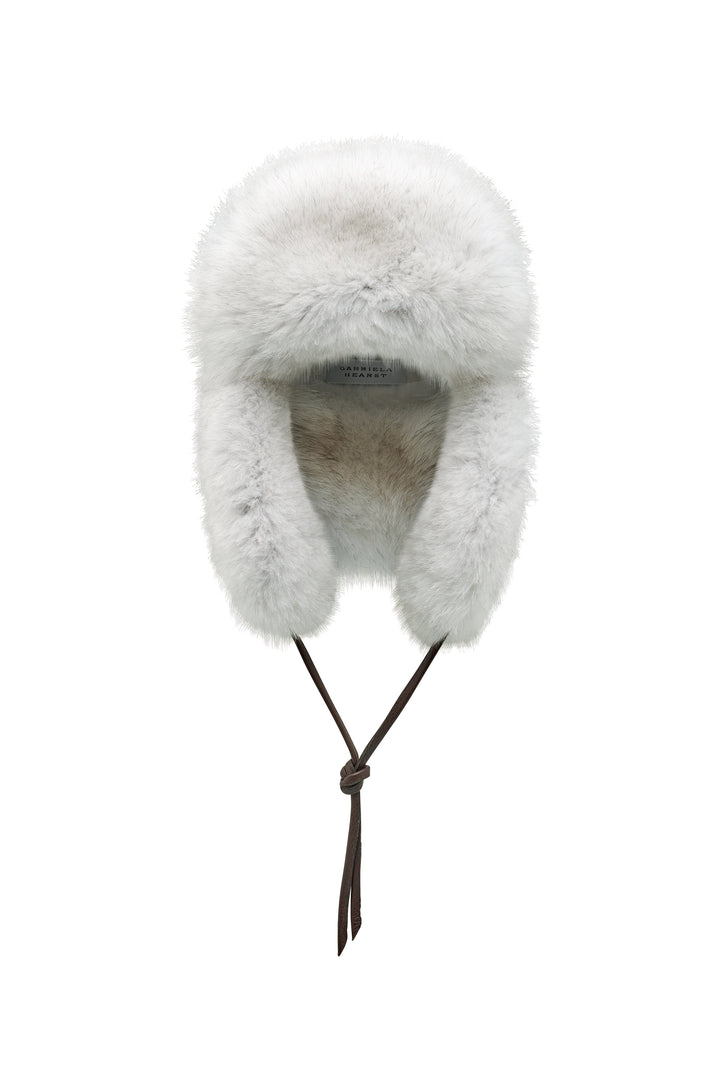 Karina Hat in Chocolate Textured Leather & Ivory Recycled Fur
